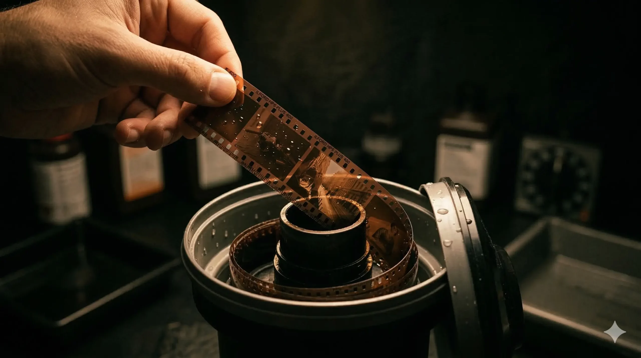 Main tenant une pellicule argentique développée